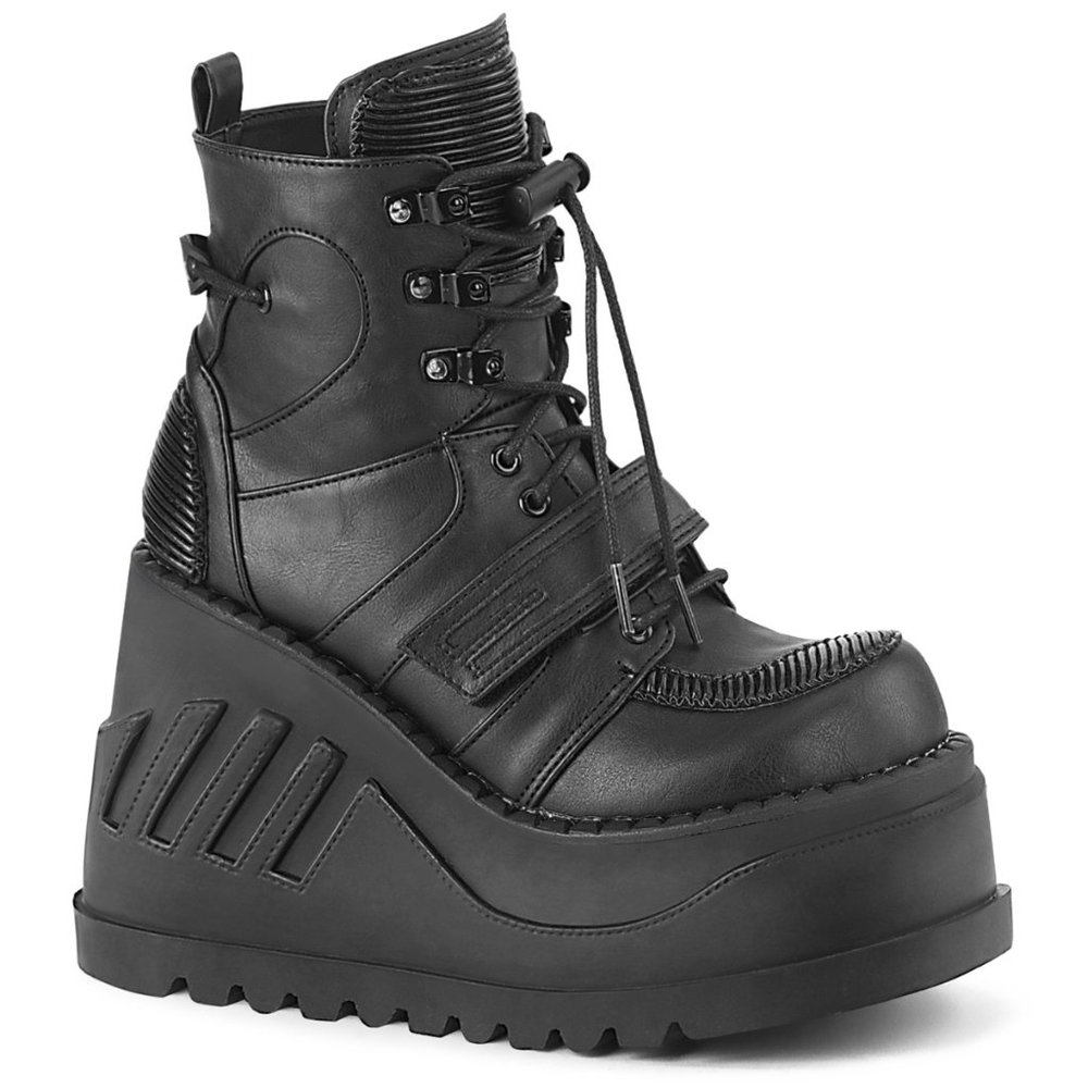 Demonia Stomp-13 Black Platform Ankle Boot